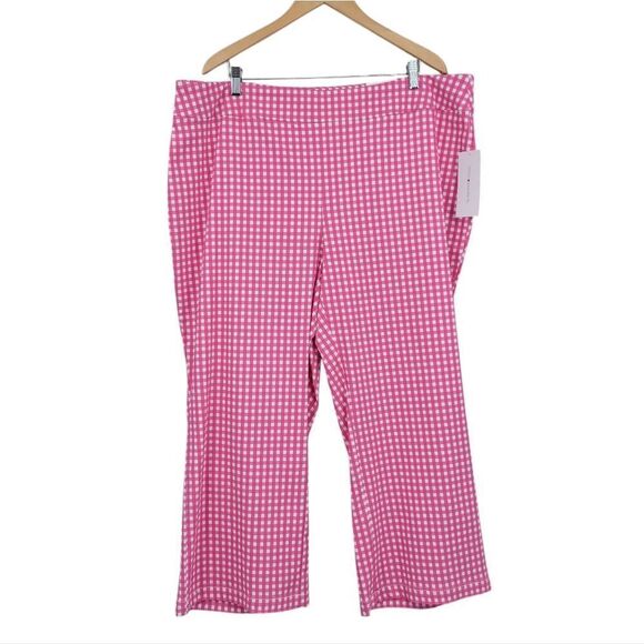 Intro Audrey Ankle Cropped Pants Pink White Gingham Women's Plus Size 22W - Picture 1 of 14